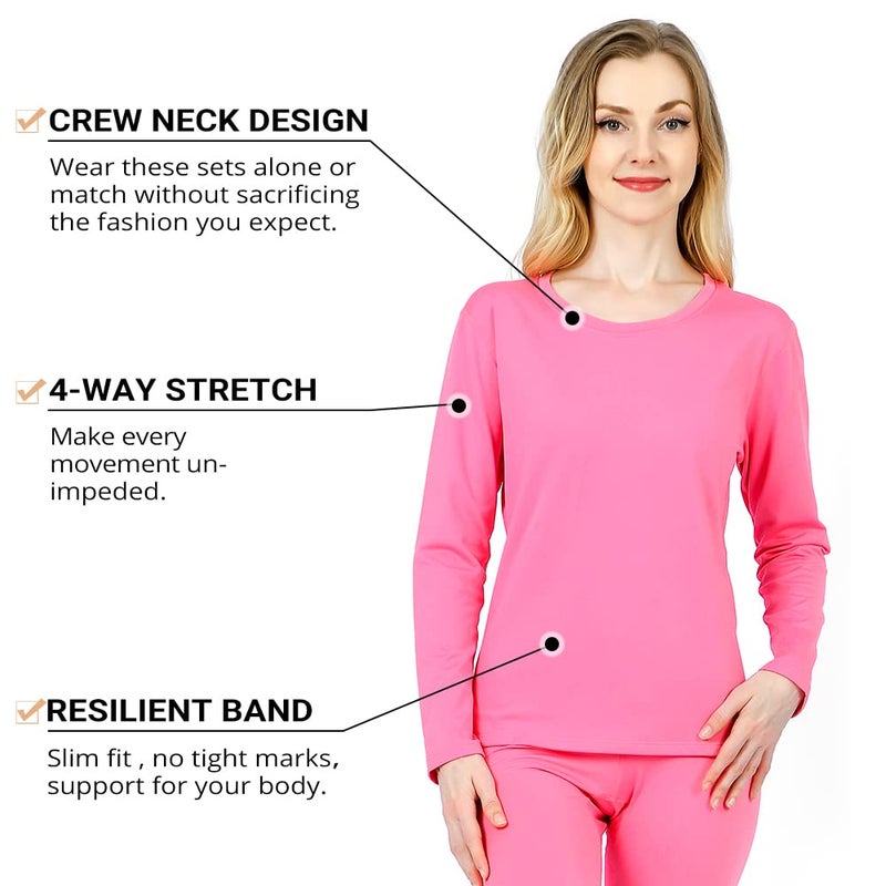 HEROBIKER Thermal Underwear Women Ultra-Soft Set Long Johns Top & Bottom Base Layer with Fleece Lined ï¼ˆS,Pink - Image 2